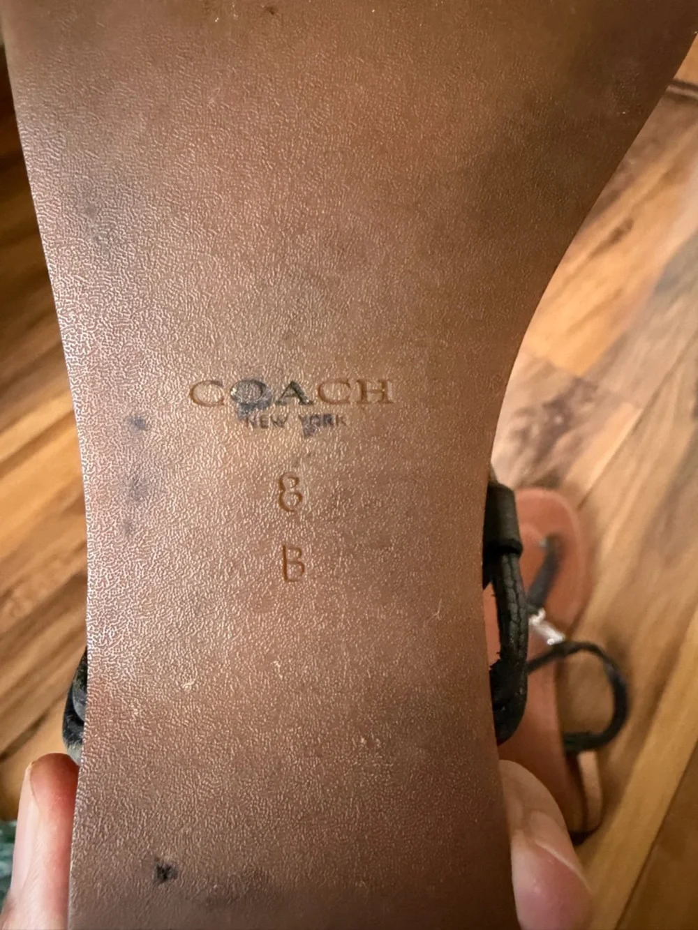 Coach Black T-Strap Brown Leather Flat